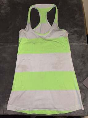 Lululemon Cool Racerback Tank Top Wide Stripe Neon Lime Green and Heathered Grey